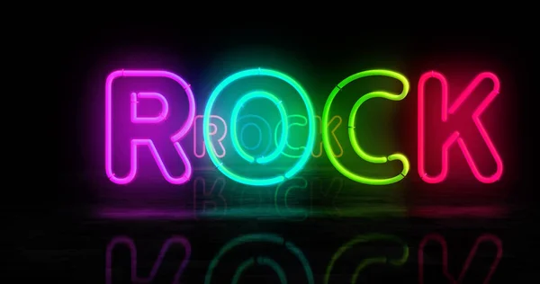 Símbolo Néon Rock Entretenimento Evento Musical Lâmpadas Cor Clara Conceito — Fotografia de Stock