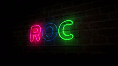 Tuğla duvarda taş neon. Eğlence müzik etkinliği ampulleri. Soyut konsept 3d animasyon.