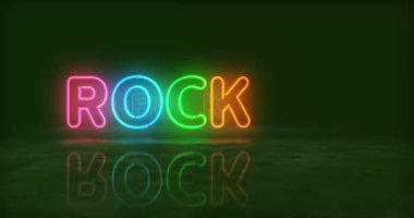 Kaya neon sembolü. Renkli ampuller. Eğlence müzik etkinliği soyut, kusursuz ve döngüsel bir kavram. 3D tünel animasyonunda uçuyor..