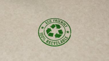 Çevre dostu geri dönüşüm damgası ve el damgası çarpışma animasyonu. Çevre ekolojisi ve sürdürülebilir iş 3D oluşturulmuş kavram.