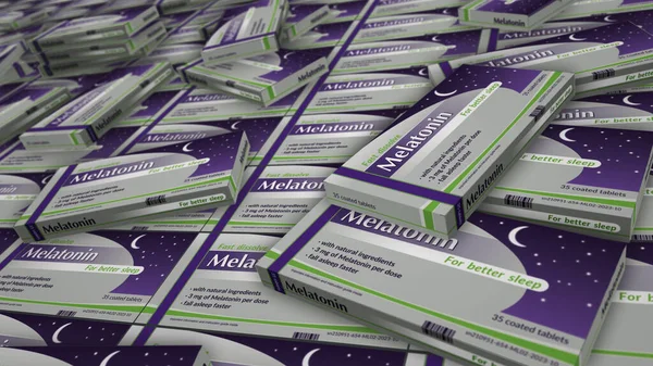 Linia Produkcyjna Tabletek Melatoniny Pomoc Medyczna Bezsenność Bezsenność Lekarstwo Pigułki — Zdjęcie stockowe