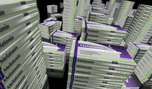Línea Producción Cajas Comprimidos Melatonina Ayuda Médica Del Insomnio Las — Foto de Stock