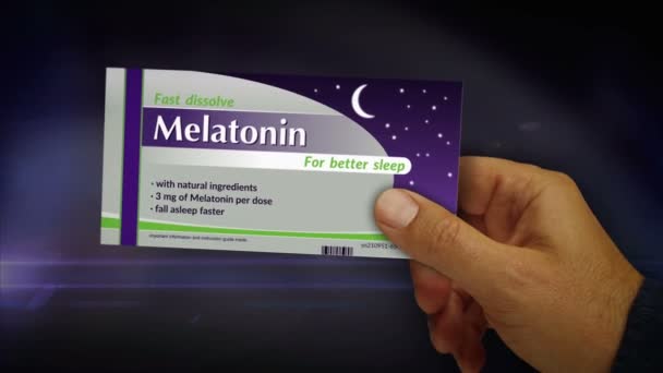 Caja Comprimidos Melatonina Mano Ayuda Médica Del Insomnio Las Píldoras — Vídeos de Stock
