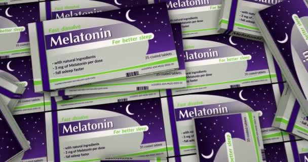 Melatonin Comprimidos Caja Producción Insomnio Médico Ayuda Píldoras Remedio Insomnio — Vídeo de stock