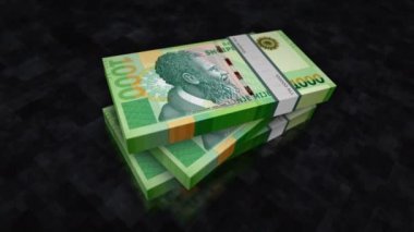 Arnavutluk 'tan Arnavut Lek para yığını. Ekonomi, bankacılık, iş, kriz, durgunluk, borç ve finans konularının kavramı. 1000 Tüm banknotlar 3D animasyon.