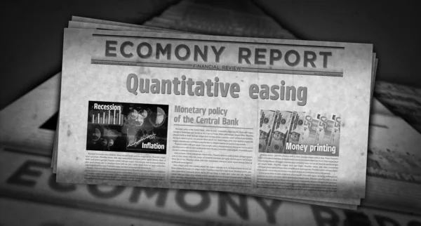 量的緩和インフレ危機と金融政策ヴィンテージニュースと新聞印刷 アブストラクトコンセプトレトロな見出し3Dイラスト — ストック写真