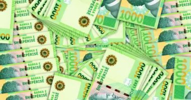 Arnavutluk Lek nakit fan mozaik model döngüsüne para yatırıyor. Arnavutluk 'un 1000 banknotunun tamamı. Soyut banka, finans, ekonomi kusursuz ve döngülü dekoratif tasarım arka planı kavramı. 