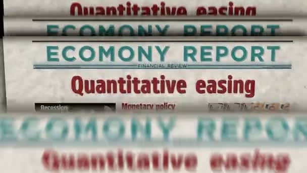 Quantitative Lockerung Der Inflationskrise Und Geldpolitik Nachrichten Und Zeitungsdruck Abstraktes — Stockvideo
