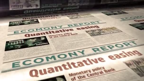 定量缓和通货膨胀危机和货币政策每日新闻报刊卷印 摘要概念复古标题3D无缝环路 — 图库视频影像