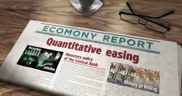 Quantitative Easing Inflation Crisis Monetary Policy Daily Newspaper Table Headlines — Stock Video