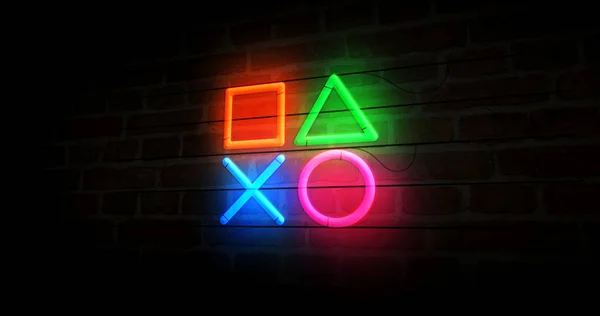 Symbol Neonu Joysticku Esport Video Hry Regulátor Symbol Světla Barevné — Stock fotografie