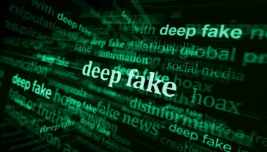 Deep fake hoax false and ai manipulation headline news across international media. Abstract concept of news titles on noise displays. TV glitch effect 3d illustration. clipart