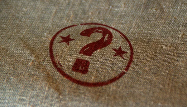 Question Mark Stamp Printed Linen Sack Faq Help Query Answer — Stock Photo, Image