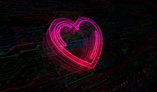 Herz Liebe Gesundheit Tech Code Und Cyber Dating Symbol Digitales — Stockfoto
