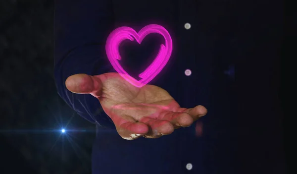 Corazón Amor Salud Código Tecnología Cyber Citas Símbolo Sobre Mano — Foto de Stock