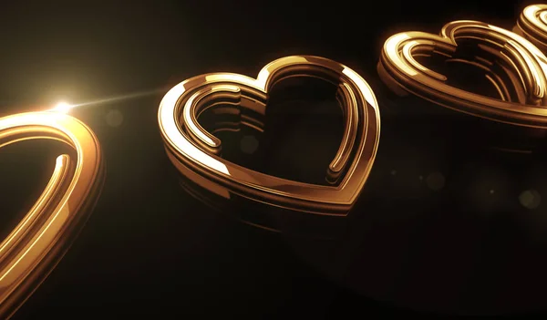 Heart love health ai tech code and cyber dating golden metal shine symbol concept. Spectacular glowing and reflection light icon abstract object 3d illustration.