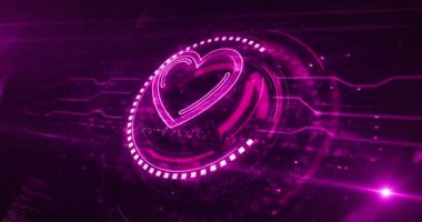 Heart love health ai tech code ve siber flört sembolü dijital konsept. Ağ, siber teknoloji ve bilgisayar geçmişi soyut 3D animasyon. Kusursuz ve döngüsüz.