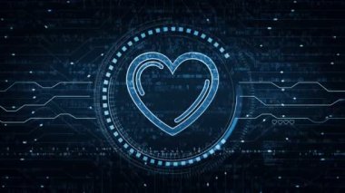Heart love health ai tech code ve siber flört sembolü soyut dijital konsept. Ağ, siber teknoloji ve bilgisayar arkaplanı kusursuz ve döngülü animasyon.