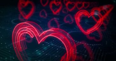 Heart love health ai tech code ve siber flört sembolü soyut siber konsept. Dijital teknoloji ve bilgisayar arkaplanı pürüzsüz ve döngülü 3D animasyon.