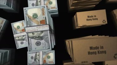 Hong Kong 'da Amerikan Doları desteleriyle yapılmış. İhracat, ticaret, dağıtım, üretim, nakliyat, iş ve ithalat. Soyut konsept 3D döngüsüz dikişsiz animasyon.