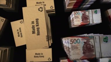 Hong Kong 'da kutu hattında Hong Kong Doları desteleriyle yapılmış. İhracat, ticaret, dağıtım, üretim, nakliyat, iş ve ithalat. Soyut konsept 3D döngüsüz dikişsiz animasyon.