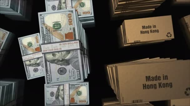 Hong Kong Dobozban Készült Amerikai Dollár Pénzkötegekkel Export Kereskedelem Szállítás — Stock videók