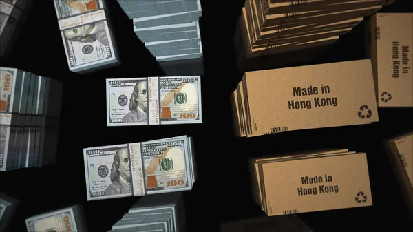 Vyrobeno Hong Kongu Balíčky Peněz Amerických Dolarech Vývoz Obchod Dodávky — Stock fotografie