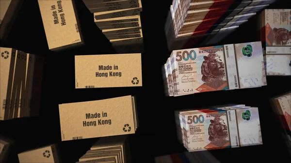 Vyrobeno Hong Kongu Hong Kongskou Dolarovou Pokladnou Vývoz Obchod Dodávky — Stock fotografie