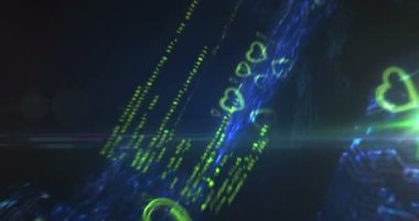 Heart love health ai tech code ve siber flört sembolü soyut siber konsept. Dijital teknoloji arka planı pürüzsüz ve döngüsel dinamik 3D animasyon.