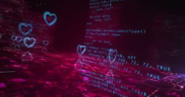 Heart love health ai tech code ve siber flört sembolü soyut siber konsept. Dijital teknoloji arka planı pürüzsüz ve döngüsel dinamik 3D animasyon.