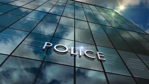 Szkło Budynku Komisariatu Pętli Koncepcja Upływu Czasu Symbol Centrali Policji — Wideo stockowe