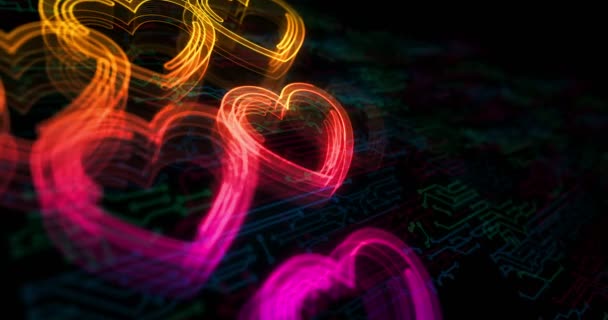 Серце Любить Здоров Ефір Технічний Код Кібер Символ Голограми Знайомств — стокове відео