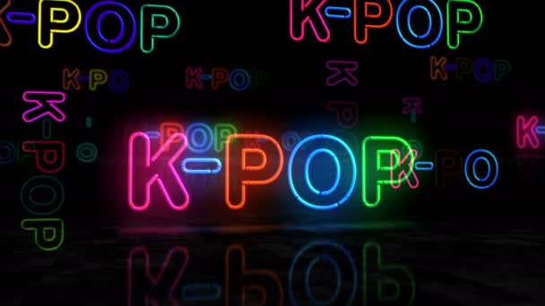 Pop Corea Neón Símbolo Brillante Bombillas Color Claro Entretenimiento Popular — Vídeos de Stock