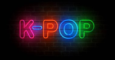 K-Pop Kore neon sembolü. Eğlence popüler Kore müzik etkinliği ampulleri. Soyut konsept 3d illüstrasyon.