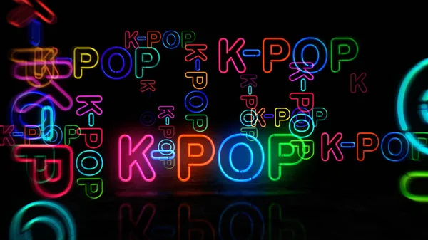K-Pop Kore neon sembolü. Eğlence popüler Kore müzik etkinliği ampulleri. Soyut konsept 3d illüstrasyon.