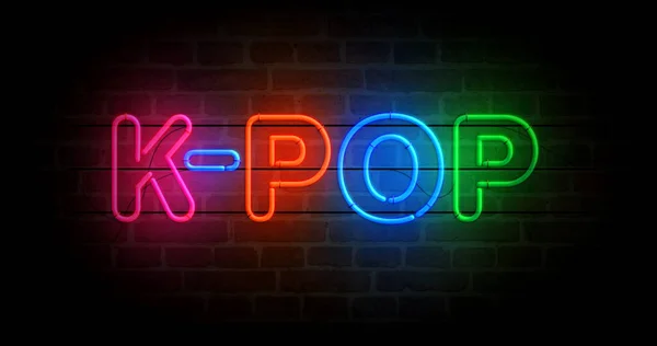 K-Pop Korea neon symbol. Entertainment popular Korean music event  light color bulbs. Abstract concept 3d illustration.