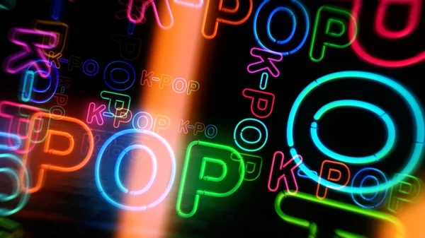 K-Pop Korea neon symbol. Entertainment popular Korean music event  light color bulbs. Abstract concept 3d illustration.