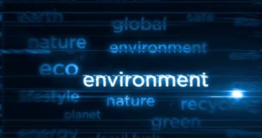 İklim değişikliği ekolojisi yeşil enerji çevre krizi. Haber başlıkları uluslararası medya soyut kavram döngüsü. Kusursuz ve döngülü 3D canlandırma.