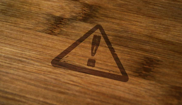 Pieczęć Ostrzegawcza Wydrukowana Drewnianym Pudełku Alarm Alarmowy Ostrzeżenie Zagrożeniach Koncepcja — Zdjęcie stockowe