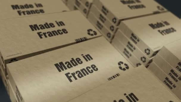 Franciaországban Készült Dobozos Gyártósor Gyártás Szállítás Termékgyár Import Export Absztrakt — Stock videók