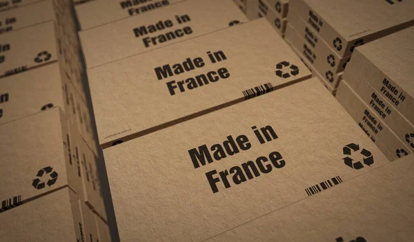 Виробляється Франції Виробництво Доставка Фабрика Продукції Імпорт Експорт Абстрактна Концепція — стокове фото