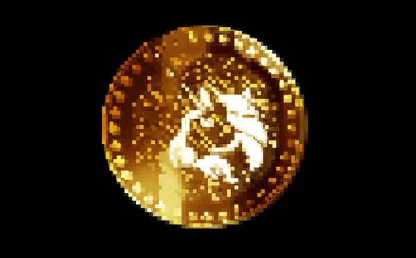 Uniswap Uni Cryptocurrency Gold Coin Retro Pixel Mosaic 스타일 회전하는 — 스톡 사진