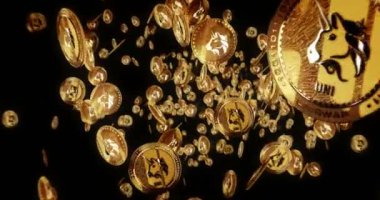 Uniswap Uni şifreleme birimi altın paraların arasında uçuyor. Dönen altın metal madeni paralar soyut kavram kalıplarını döndürür. Döngüsüz ve pürüzsüz 3d canlandırma.