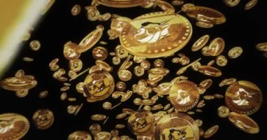 Uniswap Uni şifreleme birimi altın paraların arasında uçuyor. Dönen altın metal madeni paralar soyut kavram kalıplarını döndürür. Döngüsüz ve pürüzsüz 3d canlandırma.