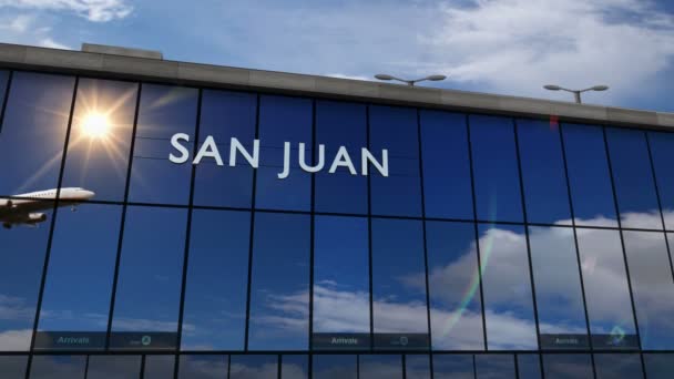 Plane Landing San Juan Puerto Rico Arrival City Glass Airport — Stock Video