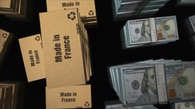 Fransa 'da Amerikan Doları' nın para desteleriyle yapılmış. İhracat, ticaret, dağıtım, üretim, nakliyat, iş ve ithalat. Soyut konsept 3D döngüsüz dikişsiz animasyon. 