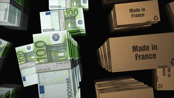 Made France Linia Pudełkowa Euro Stosy Pakietów Pieniędzy Eksport Handel — Zdjęcie stockowe