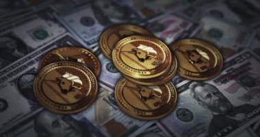 Uniswap Uni şifreleme para yerine dolar banknotları. ABD 'li kripto para birimi özgeçmişi 3D soyut çevrimiçi ödeme ve dijital para kavramı.