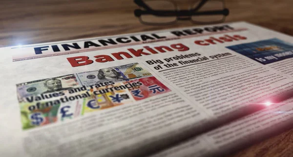 Banking Crisis Economy Finance Global Recession Daily Newspaper Table Headlines — Stock Photo, Image