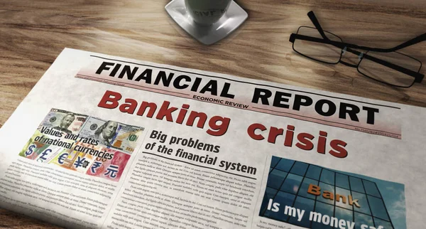 Bankválság Finanszírozás Globális Recesszió Napilap Asztalon Legfrissebb Hírek Absztrakt Koncepció — Stock Fotó